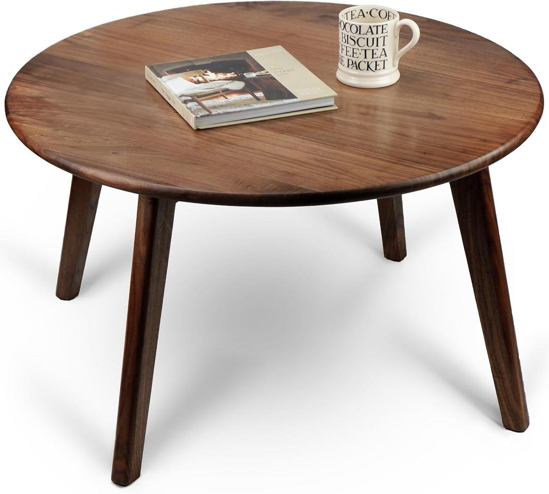 Round Solid Black Walnut Wood Tea Coffee Table, Natural Wooden Circular Table, 30 Inches