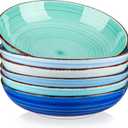 vancasso Bonita Pasta Bowls Set of 6, 38 oz Shallow Bowls, 8.5 Inch Ceramic Pasta Plates and Salad Bowls, Microwave & Dishwasher Safe Serving Bowls, Blue (Cool Color)