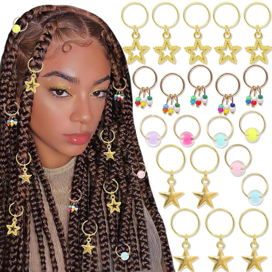 21 Pieces Stars Hair Jewelry for Braids Summer Gold Loc Braid Hair Clips Colorful Beads Dreadlock Accessories Charms Hair Rings Jewelry Hair Accessory for Women