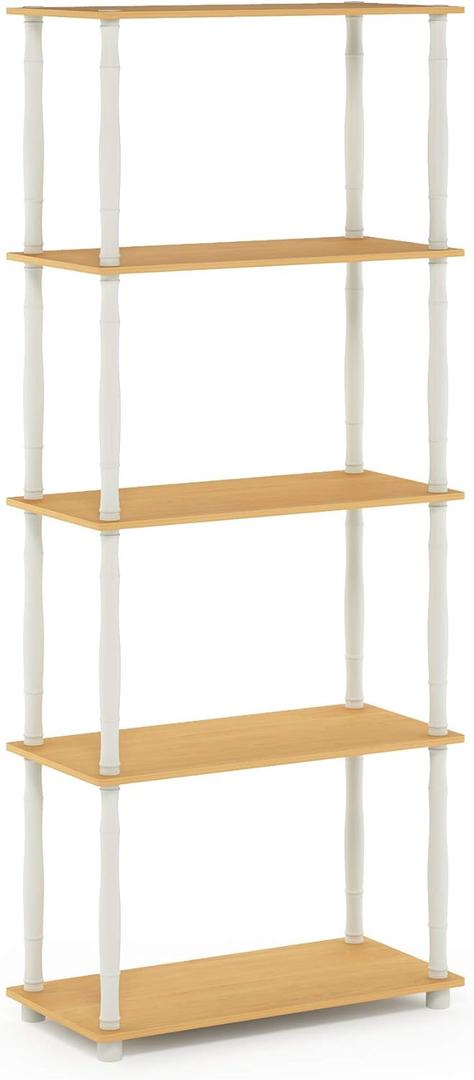 Furinno Turn-N-Tube 5-Tier Multipurpose Shelf / Display Rack / Storage Shelf / Bookshelf, Classic Tubes, Beech/White (5-Tier Classic Tube, Beech/White)