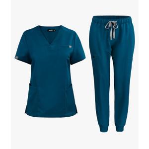 niaahinn Women's Scrub Top with Classic V-Neck & Yoga Jogger Pants Medical Nursing Uniform Set Size M