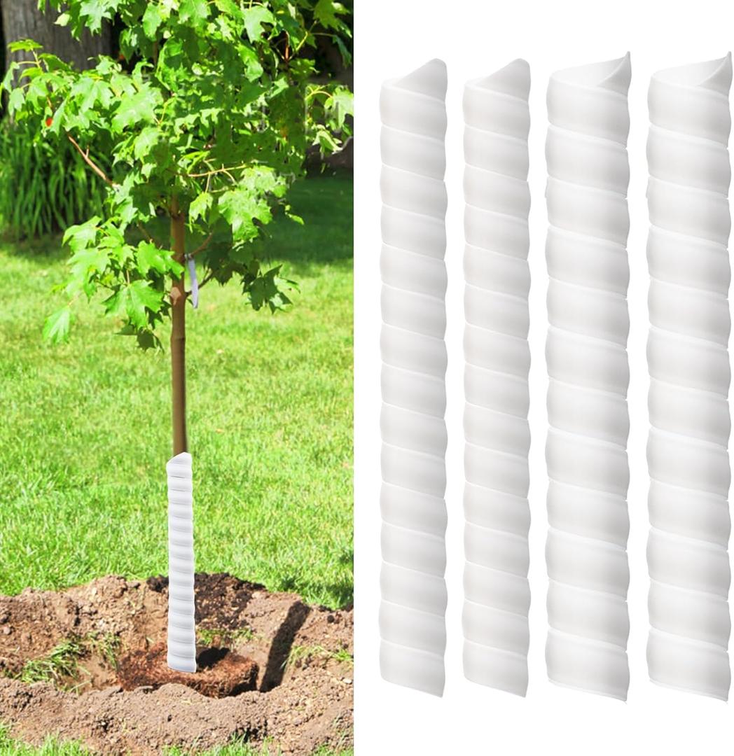 4Pcs Tree Trunk Protector-2 Size Plastic Spiral Tree Guard Tree Trunk Protector Wrap Tree Bark Protector Tube Tree Wraps to Protect Bark Tree Saplings from Deer Cats Rodents Rabbit Mowers (White)