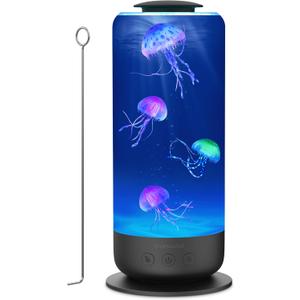 Jellyfish Lamp - 7 Color Changing LED Tank Aquarium Light, Mood Lamp for Home Office Bedroom Decor, 2 Lighting Modes for Relax/Sleep, Gift for Kids Teens Adults (Black)