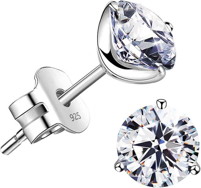 Raneecoco "STUNNING FLAME" 18K Gold Plated Silver Brilliant Cut Simulated Diamond CZ Stud Earrings (White-Gold-Plated-Sterling-Silver, 1.5)