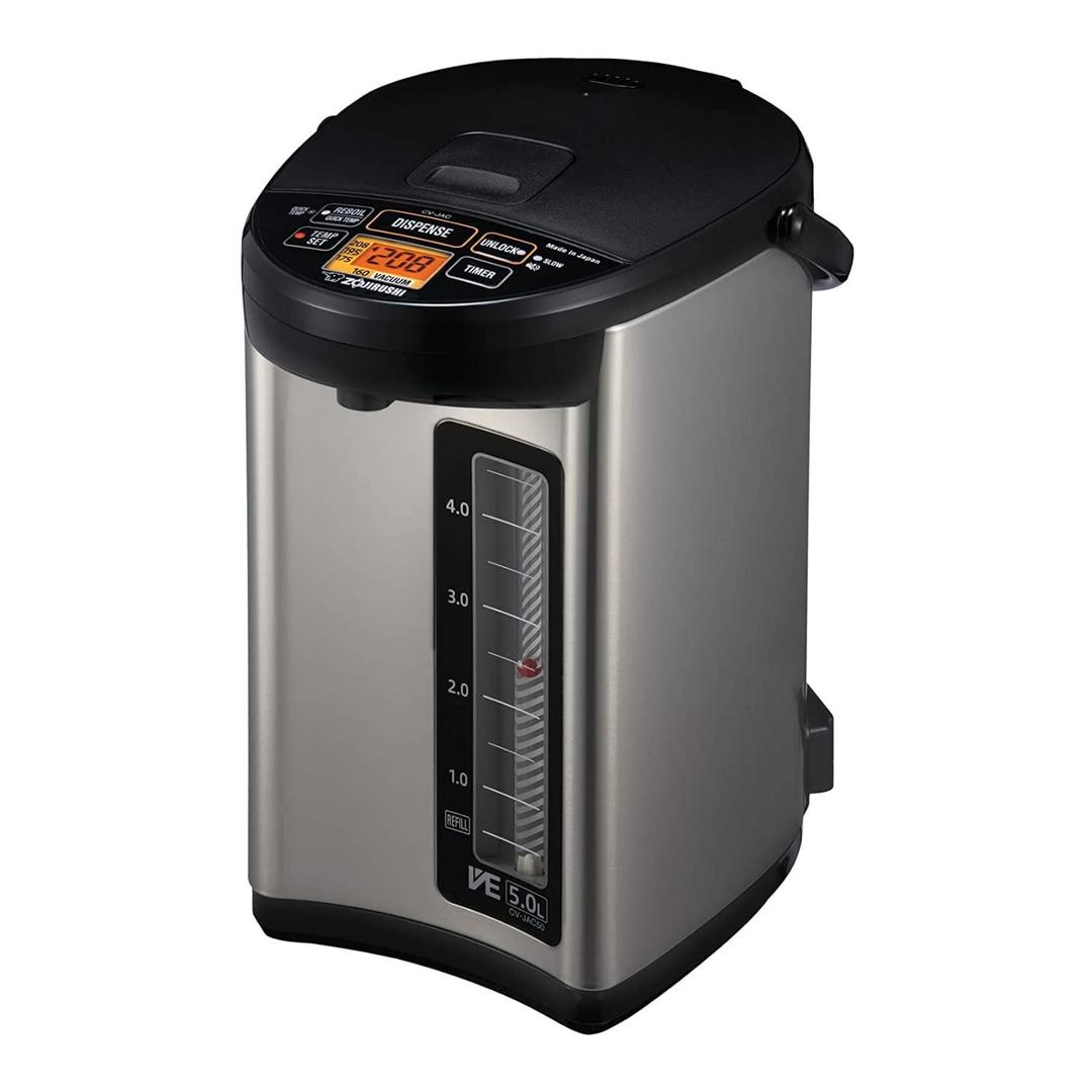 Zojirushi CV-JAC50XB Water Boiler & Warmer, 5.0-Liter, Stainless Black
Four heat settings, vacuum insulation, Quick Temp mode, energy saving timer