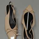 Coutgo Womens Slingback Kitten Low Heels Dress Shoes Closed Pointed Toe Bow Tie Slip on Office Work Pumps (8.5, Khaki)