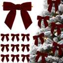 24 Pcs Burgundy Dark Red Small Velvet Bows Ornaments for Christmas Tree, Vintage Cute Velvet Bows Home Decor for Tree Mantle Wreath Gift Wrapping Crafts, 0.98 W/3.14 * 3.14 inch