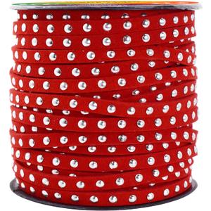 Mandala Crafts 20 Yards Red Studded Faux Suede Cords Leather Trims - Flat Vegan Leather Lace Strips String with Silver Color Rivets for Jewelry Making, Crafts, Bracelets, and Decorations Mandala Crafts 20 Yards Red Studded Faux Suede Cords Leather Trims - Flat Vegan Leather Lace Strips String with Silver Color Rivets for Jewelry Making, Crafts, Bracelets, and Decorations