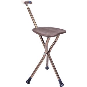 UNLICON-Brown Folding Cane Stool with Seat Lightweight Adjustable Walking Cane for Seniors, Ergonomic Design, 330 lbs Capacity, Portable and Convenient Cane Chair with Anti-Slip Feet
