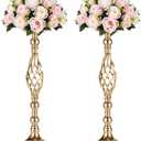 Versatile Metal Flower Arrangement Stand & Pillar Candles Holder Set for Wedding Party Dinner Centerpiece Event Restaurant Hotel Decoration (2 x L, Gold)