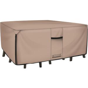 ULTCOVER Rectangular Patio Heavy Duty Table Cover - 600D Tough Canvas Waterproof Outdoor Dining Table and Chairs General Purpose Furniture Cover Size 88L x 62W x 28H inch (Rectangular 88"(L)x62"(W), Brown)