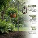 76" Double Shepherds Hooks for Outdoor, Heavy Duty Bird Feeder Pole with 5 Prong Base, Metal Hooks for Hanging Plant Baskets, Solar Lanterns & Hummingbird Feeders, Gardening Tools