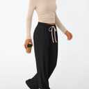Trendy Queen Women's 2 Piece Matching Lounge Set Long Sleeve Side Ruching Top Wide Leg Drawstring Pants Set with Pockets, Large