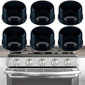 MCOTOP 6-Pack Stove Knob Covers for Child Safety, Gas Stove Knob Locks Child Proof Oven Knob Locks for Babies and Pets, Universal Size, Easy to Install, Upgrade Heat-Resistant Material (Black)