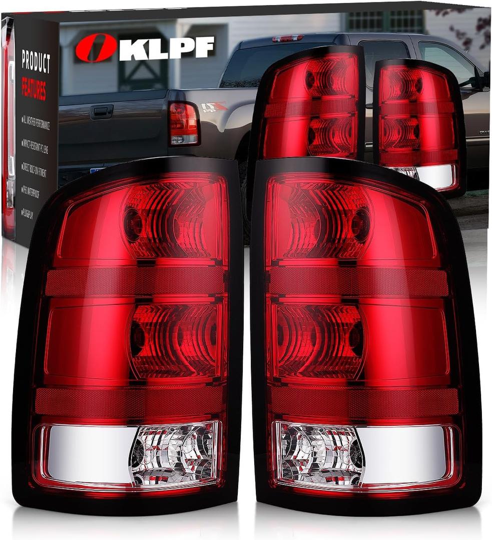 OKLPF Rear Brake Tail Light Compatible With 2007-2014 GMC Sierra 1500 2500HD 3500HD Replace 25958484 25958485,Replace Red Taillight Assembly,Driver and Passenger Side,Included Bulbs and Harness (Black)