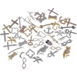 RUBYCA Mix Assortment 50pcs Lot Metal Sideways Crystal Bracelet Connector Bead DIY Jewelry Shamballa
