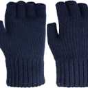 1Pairs Half Finger Gloves for Men Women Winter Warm Knit Fingerless gloves for women and men (One Size, Navy)