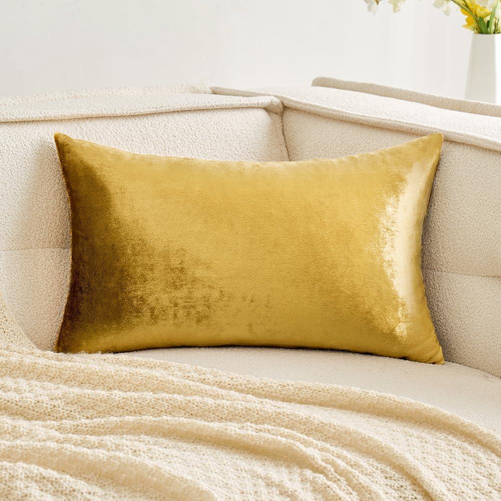 MIULEE Velvet Pillow Cover Soft Luxury Decorative Throw Pillow Cover Single Rectangle Cushion Case for Couch Sofa Bedroom Car Decor,12x20 Inch Golden