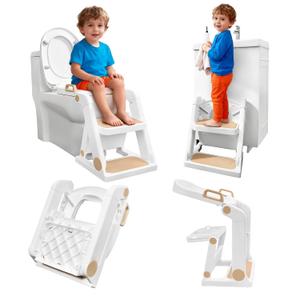 Potty Training Seat, Primlect Upgrade Toddler Toilet Seat for Kids Boys Girls, 2 in 1 Potty Training Toilet with Step Stool, Adjustable Seat and Ladder, Non-Slip Pad, Splash Guard (M-Brown)