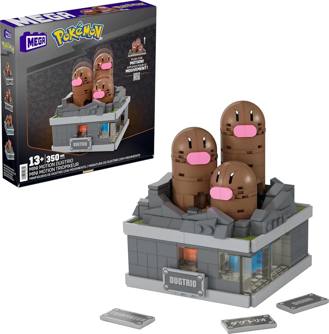 MEGA Pokmon Building Toys Set Mini Motion Dugtrio with 350 Pieces, Pop Up Motion, 5 Inches Tall, for Adult Collectors