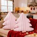 Lanpn Christmas Tree Pillows Set of 2, Christmas Decoration Wide Stripes Winter Throw Pillows Soft Cute 3D Shaped Xmas Tree Throw Cushion for Sofa Bedroom Xmas Decor (18x16 inch, Pink)