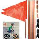 Bike Safety Flag with Pole 2 Sets, 6-Foot Adjustable Height Sturdy Fiberglass Tear-Resistant Waterproof Orange Safety Flag (Orange and Red)