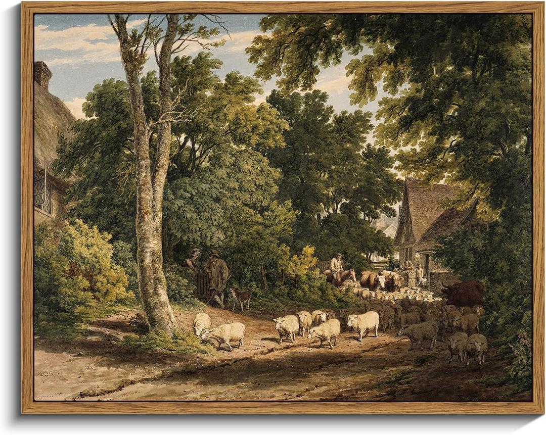 InSimSea Framed Canvas Wall Art Vintage Decor, Room Decor Classical Countryside Landscape Watercolor Painting Canvas Prints Wall Art for Living Room Badroom Farmhouse Bathroom Decor, 11"x14" (Driving Home)