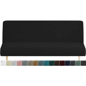 MAXIJIN Velvet Futon Cover Full Size Stretch Futon Mattress Cover Thick Soft Armless Sofa Bed Slipcover Plush Couch Furniture Protector with Elastic Bottom, Machine Washable (Black)