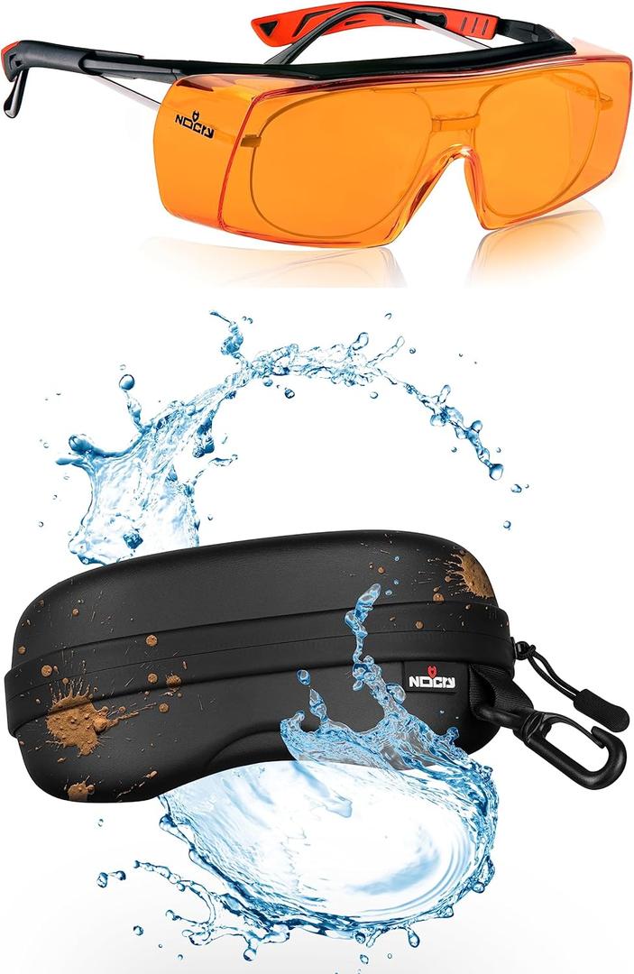 NoCry Blue Light Blocking Over Glasses Safety Glasses with 100% UV Protection, Anti-Fog Scratch Lenses & Water Resistant Safety Glasses Case with Clip - Semi Hard Sunglasses Case with Cleaning Cloth