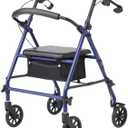 4-Wheel Rollator Walker for Seniors FSA/HSA Eligible Blue Rolling Walker with Seat, Hand Brakes & Storage  Heavy Duty Frame Supports 350 lbs  Foldable Mobility Aid