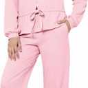 Girls Fall Outfits Tie Knot Crop Tops Wide Leg Pants with Pockets 2025 Winter Sets Active Wear (Pink)