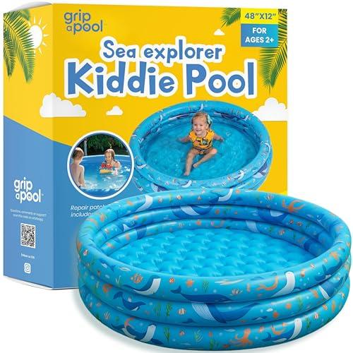 Inflatable Kiddie Pool for Toddlers, 48"X12" Round Plastic Blow Up Kids Swimming Pool, Outdoor Water Play, Ball Pit Toys for Kids Age 2 3 4 5, Summer Essential Baby Splash Pools with Cushioned Floor