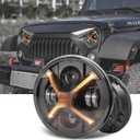X-Style 7 Inch LED Headlights with Hi/Lo Beam, DRL and Amber Turn Signal 2PCS Bright Round Projector Headlights Compatible with Wrangler JK TJ LJ 1997-2018, DOT Approved