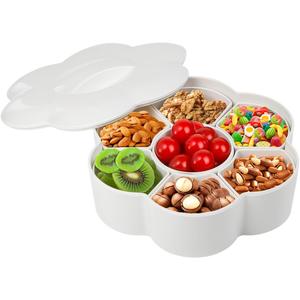 Divided Serving Dishes with Lid, Melamine Appetizer Tray with 7 Removable Compartment, Divided Serving Platter for Chips and Dip, Nuts and Snacks, White