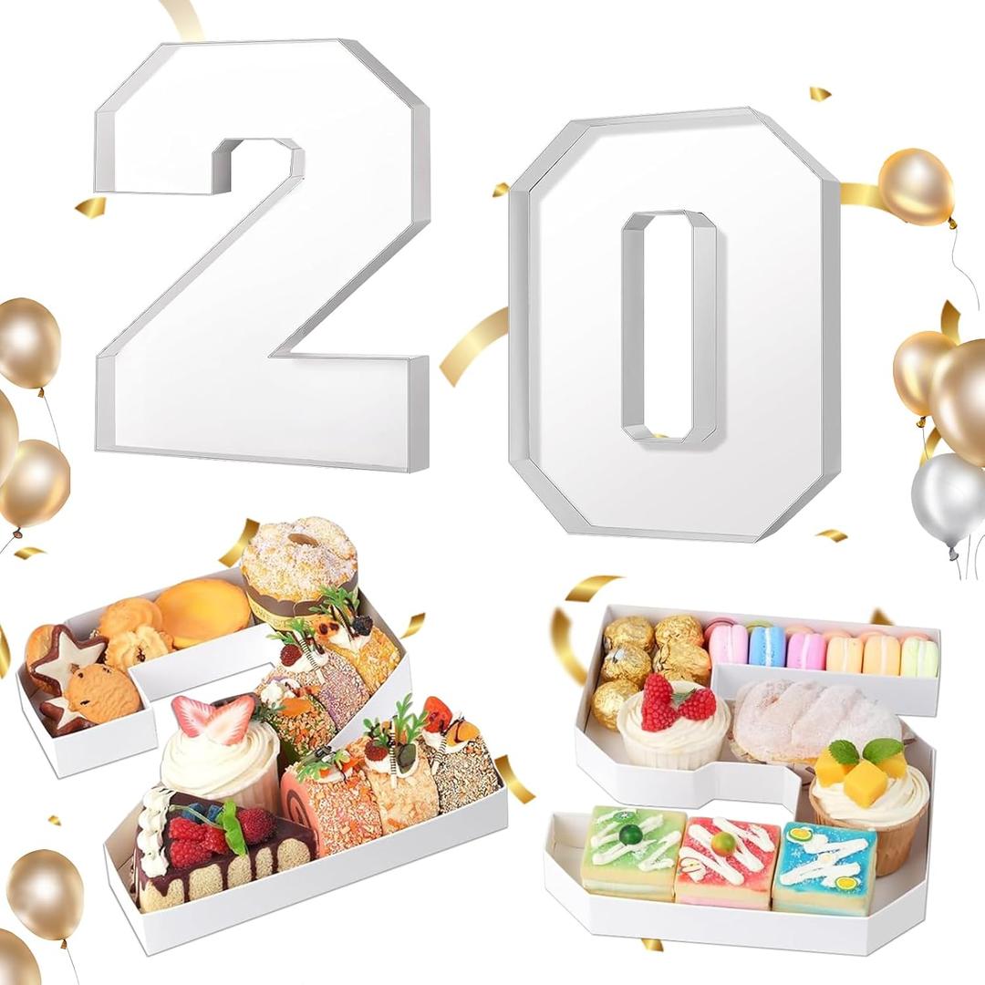 2025 Charcuterie Numbers Fillable, Cardboard Numbers for Charcuterie, Washable Tray Charcuterie Paper Box for Graduation Anniversary Birthday Party Decoration Chocolate Candy Cupcake, 10 Inch (White)