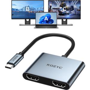KOZYC USB C to Dual HDMI Adapter 4K@60hz, Type C to HDMI Splitter Extended Display for MacBook/MacBook Pro Air Dell XPS13/15, Samsung Galaxy S9/S9+ [MST Mode (Extended displays) Only for Win OS]