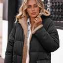Tankaneo Womens Reversible Puffer Jackets Sherpa Lined Fleece Winter Coats Casual Zip Up Hooded Warm Outerwear