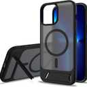 Magnetic Frosted Translucent Phone Case for iPhone 13 Pro Max/12 Pro Max, Compatible with MagSafe, Shockproof Military-Grade Protection with Built-in Invisible Kickstand (Black)