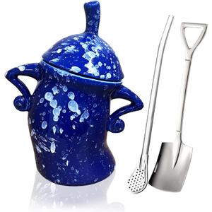 Ceramic Canister with Attitude 28oz, Spice Jars with Airtight Seal Lid for Food Storage, Blue Decorative Kitchen Container for Coffee Beans, Tea, Sugar, Salts, Spice and More (800ml)