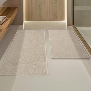 YIHOUSE Beige Bathroom Rug Sets 2 Piece, Bathroom Mat Quick Dry, Thin Bath Rug Set,Absorbent Bath Mat for Bath Room Non Slip Washable for Toilet and Floor(17"x24"+17"x32")