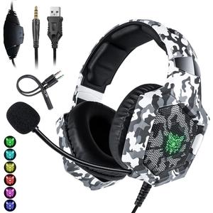 Gamer Headphones Microphone Light Led Jack 3.5mm with Adapter Xbox Series S X One PC PS4 PS5 Android HD 360 High Fidelity Headband Home Office Video Conferences Online Classes