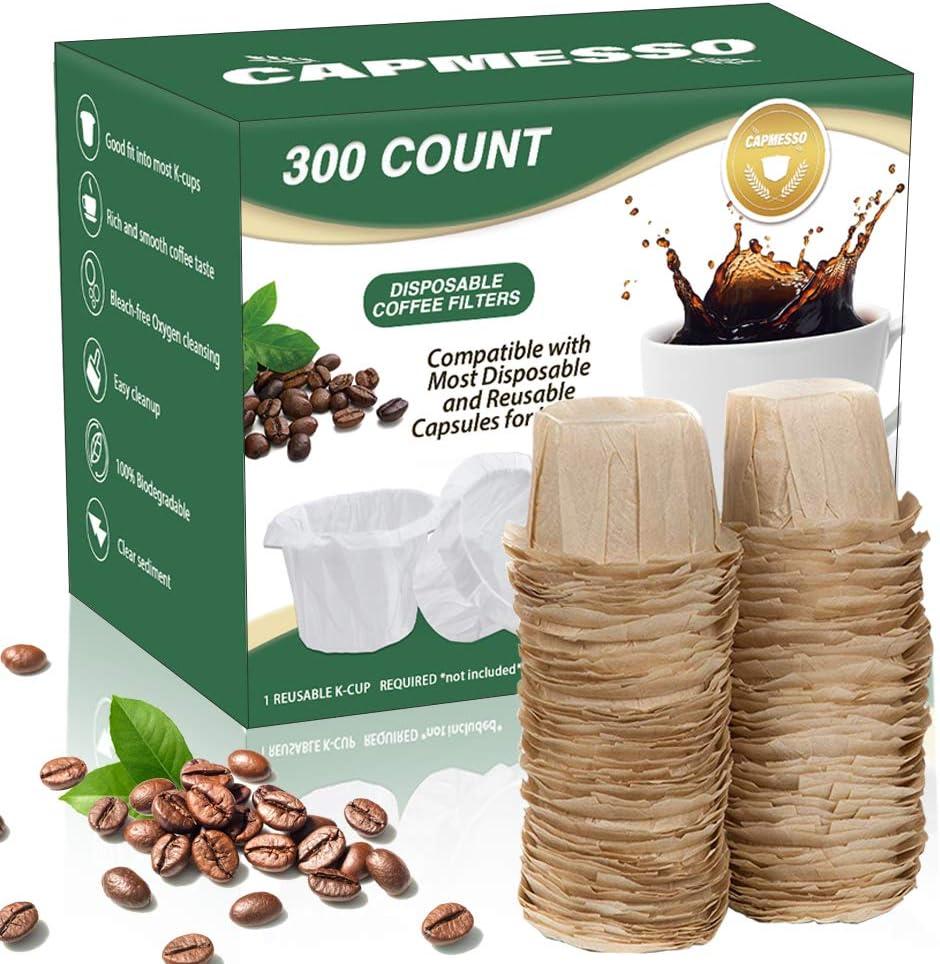 CAPMESSO Disposable Coffee Paper Filters Replacement Kerig Filter Compatible with Reusable Single Serve Pods Keurig Coffee Maker-300 Count (Natural)