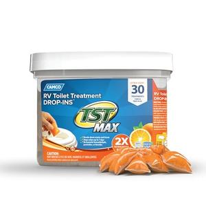 Camco TST MAX RV Toilet Treatment Drop-INs - Control Unwanted Odors & Break Down Waste and Tissue - Safe Septic Tank Treatment - Orange Scent, 30-Pack (41183)