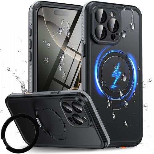 Oterkin Magnetic Waterproof for iPhone 16 Pro Case with[Built-in Screen Protector][Invisible Stand][Fit for MagSafe][360ºFull Body Sealed] Heavy Duty Rugged IP68 Underwater Case for iPhone 16 ProBlack
