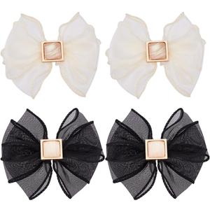 FINGERINSPIRE 2 Pair Tulle Bowknot Shoe Clip Black White Bowknot Shoe Buckle with Baroque Gemstone Detachable Shoe Decorations Wedding Bridal Shoes High Heel Bag Sash Decoration Charms for Women Girls