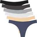 ELACUCOS 6 Pack Women's Thongs Cotton Breathable Panties Bikini Underwear (Large)