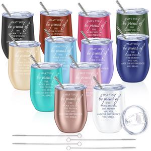 Sieral 12 Pcs Employee Appreciation Gifts Bulk for Women Men 12 oz Tumbler Stainless Steel Thank You Mug Gift for Social Worker Volunteer Coworker Office Team Nurse(Be Proud of)