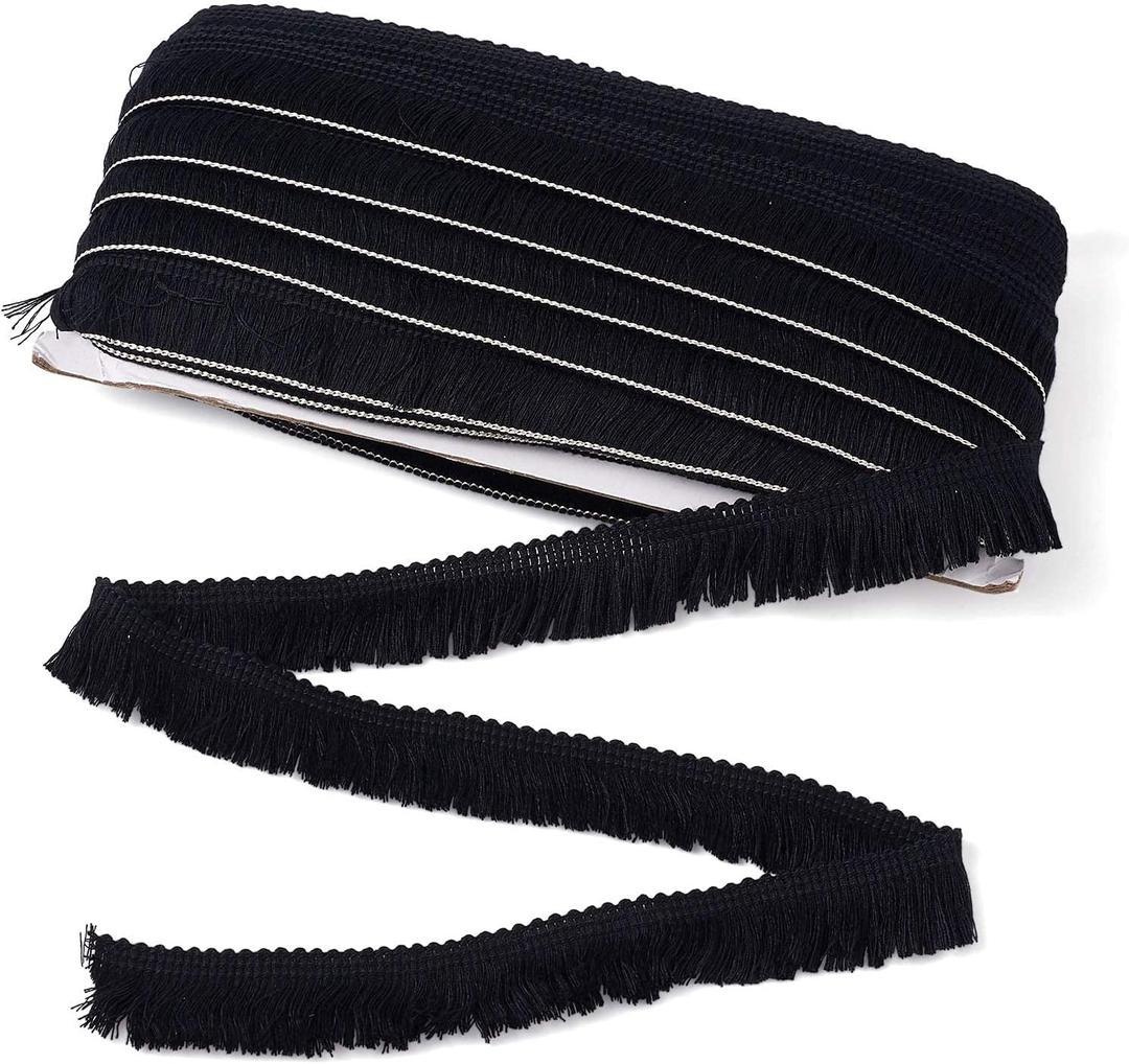 MegaPet Black Polyester Fringe Tassel Lace Trim 1 Inch x 82 Feet Chainette Fringe Fibre Trim for Sewing Quilting DIY Home Decoration Clothing Cushions Pillow Curtain Home Crafts