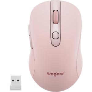 wegear USB Wireless Mouse for Laptop PC Mac, 2.4GHz Cordless Mouse with 6 Buttons, 5-Level Adjustable 4000 DPI, Ergonomic Portable Optical Computer Mice, 24-Month Battery Life-Pink