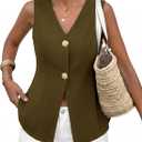 PRETTYGARDEN Womens Summer Sleeveless Suit Vest Tops 2026 Dressy Button Down Business Casual Blazer Waistcoat Spring Clothes, XL
